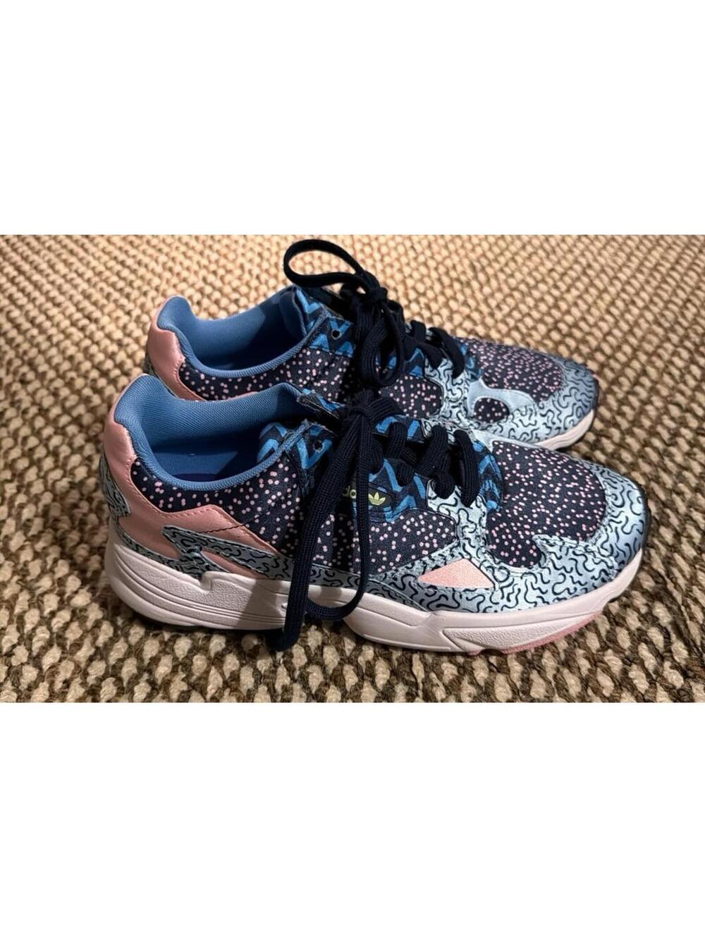 NWT Adidas Falcon W Out Loud Graphic Satin Print Blue Pink Womens Sz 7.5